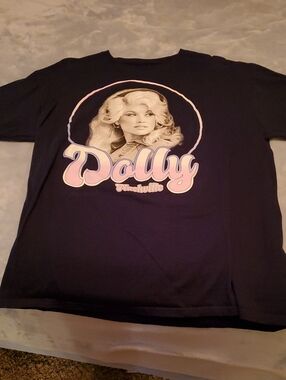 Blue Dolly Tee with Pink Script Graphic